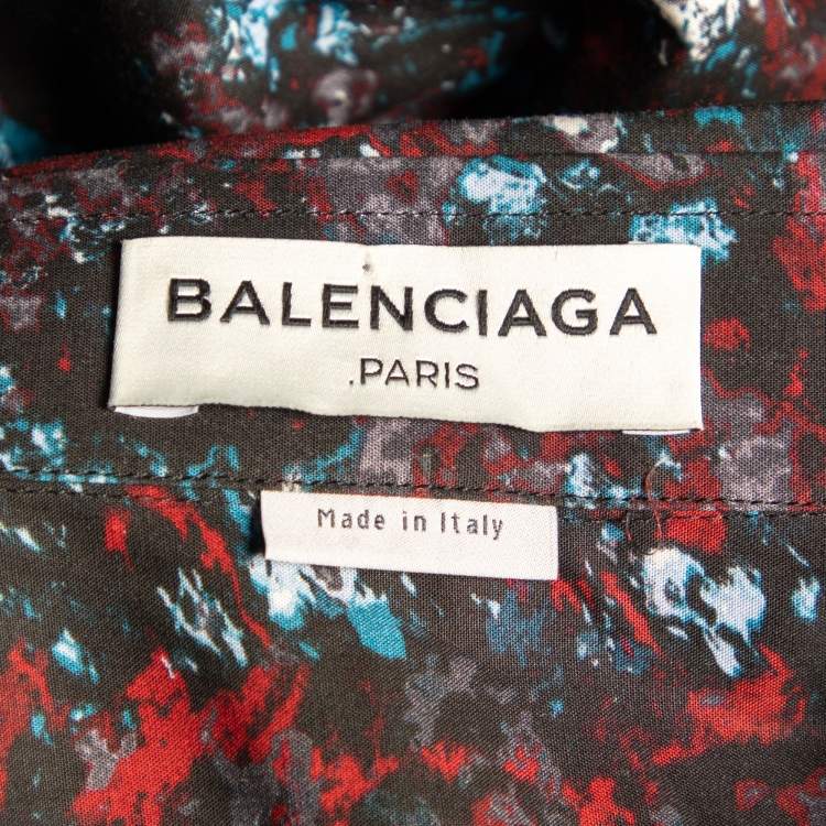 Pre Owned Balenciaga Multicolor Printed Cotton Button Front Shirt L