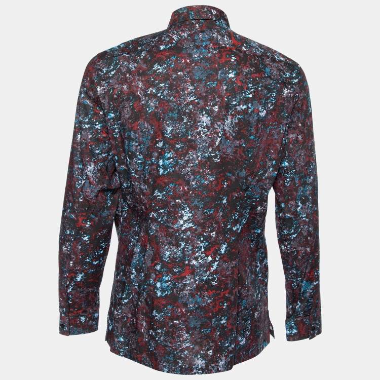 Pre Owned Balenciaga Multicolor Printed Cotton Button Front Shirt L