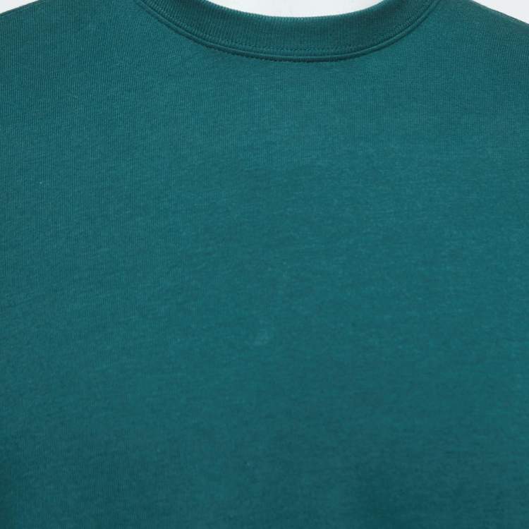 Pre Owned Balenciaga Green Logo Print Cotton Crew Neck T-Shirt M