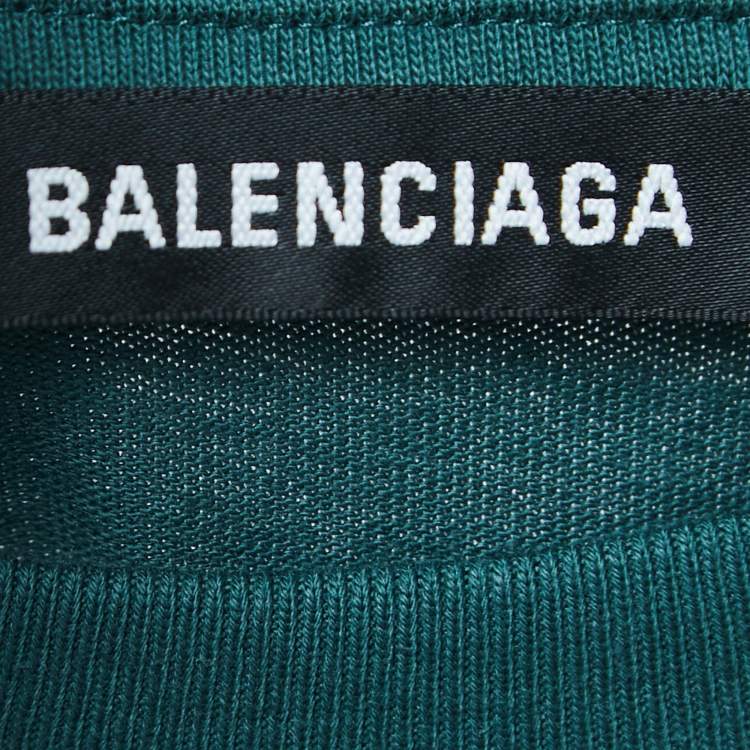 Pre Owned Balenciaga Green Logo Print Cotton Crew Neck T-Shirt M