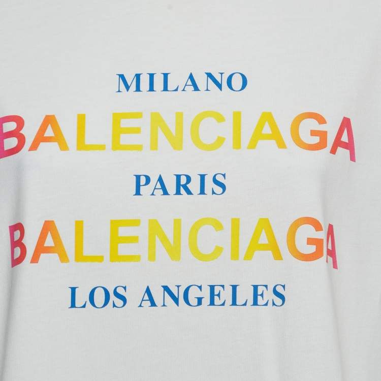 Pre Owned Balenciaga White Cities Logo Print T-Shirt XS