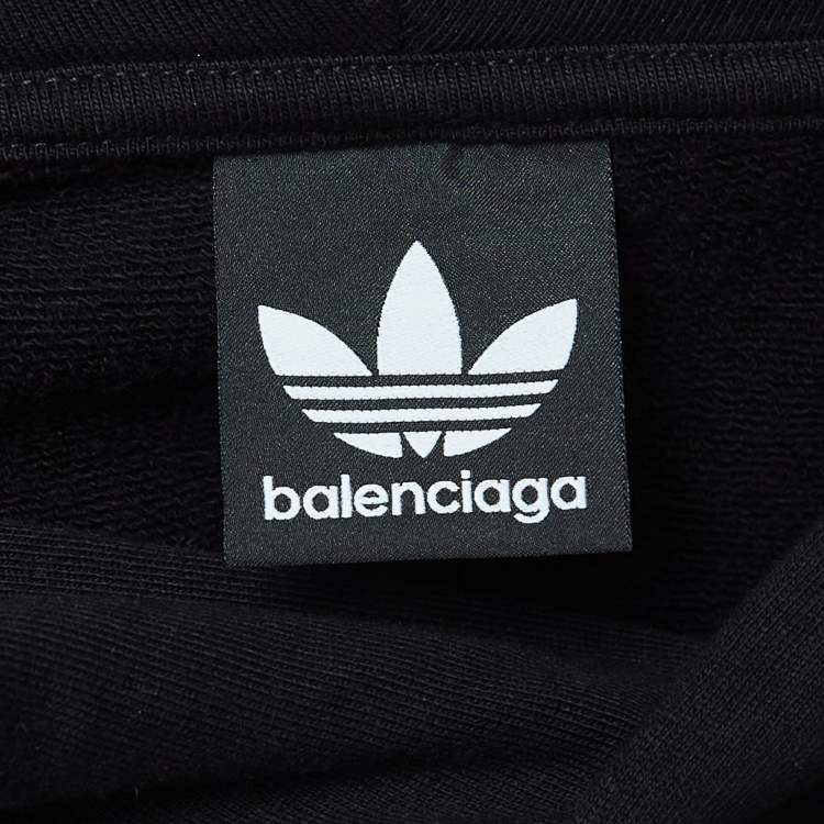Pre Owned Balenciaga X Adidas Black Logo Embroidered Oversized Hoodie M