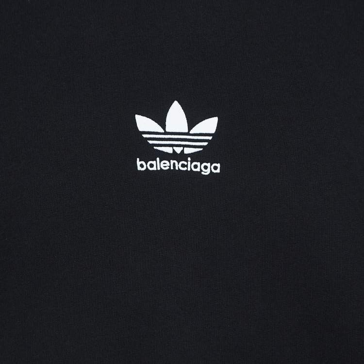 Pre Owned Balenciaga X Adidas Black Logo Embroidered Oversized Hoodie M