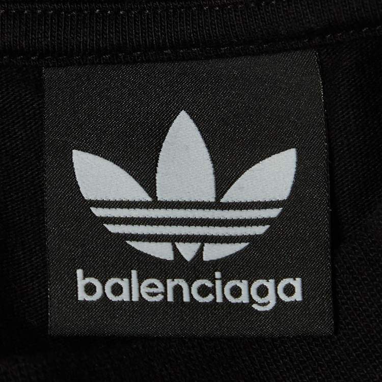 Pre Owned Balenciaga X Adidas Black Cotton 3-Stripes Oversized T-Shirt M