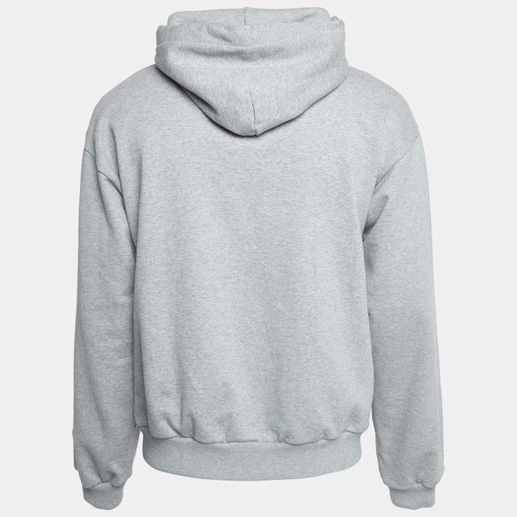 Pre Owned Balenciaga Grey Logo Print Cotton Hooded Sweatshirt L