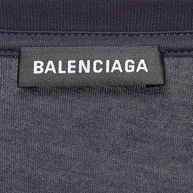 Pre Owned Balenciaga Navy Cotton Knit Logo Printed Crew Neck T-Shirt M