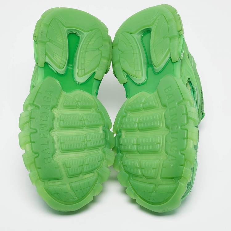 Pre Owned Balenciaga Green Faux Leather and Mesh Track 2 Sneakers Size 44