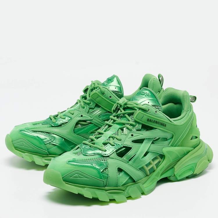 Pre Owned Balenciaga Green Faux Leather and Mesh Track 2 Sneakers Size 44