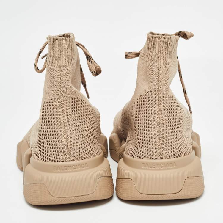 Pre Owned Balenciaga Beige Knit Fabric Speed 2.0 Sneakers Size 44