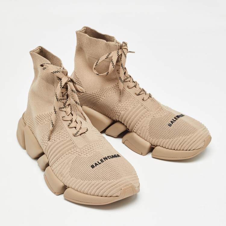 Pre Owned Balenciaga Beige Knit Fabric Speed 2.0 Sneakers Size 44