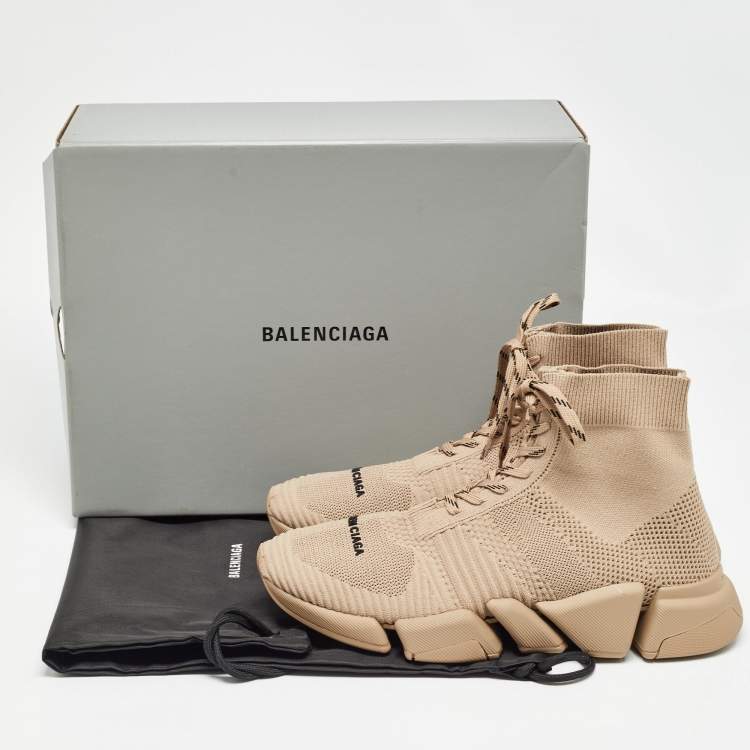 Pre Owned Balenciaga Beige Knit Fabric Speed 2.0 Sneakers Size 44