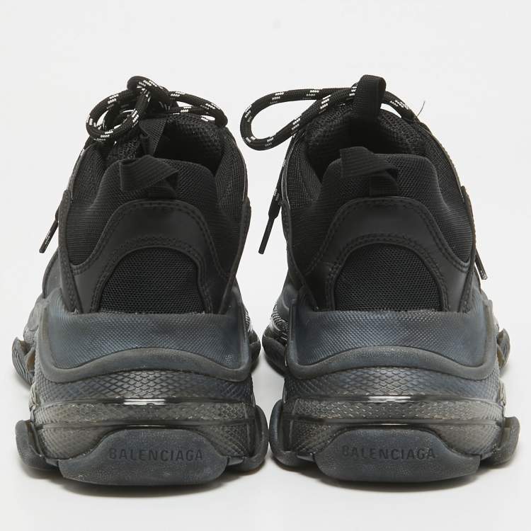 Pre Owned Balenciaga Black Faux Leather and Mesh Triple S Clear Sole Sneakers Size 41