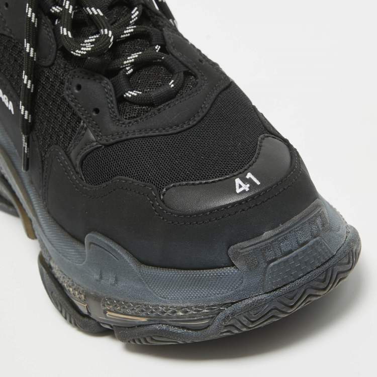 Pre Owned Balenciaga Black Faux Leather and Mesh Triple S Clear Sole Sneakers Size 41