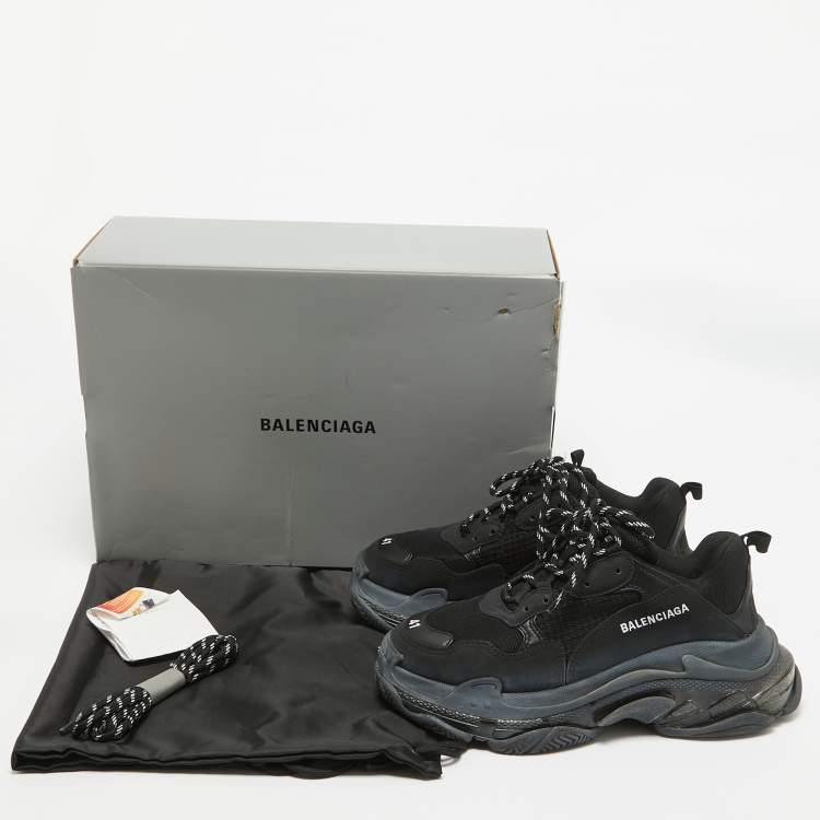 Pre Owned Balenciaga Black Faux Leather and Mesh Triple S Clear Sole Sneakers Size 41