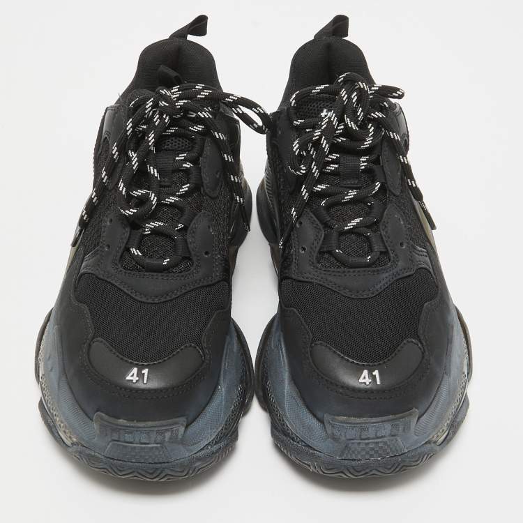 Pre Owned Balenciaga Black Faux Leather and Mesh Triple S Clear Sole Sneakers Size 41