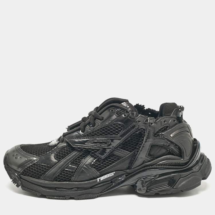 Pre Owned Balenciaga Black Leather and Mesh Lace Up Sneakers Size 43