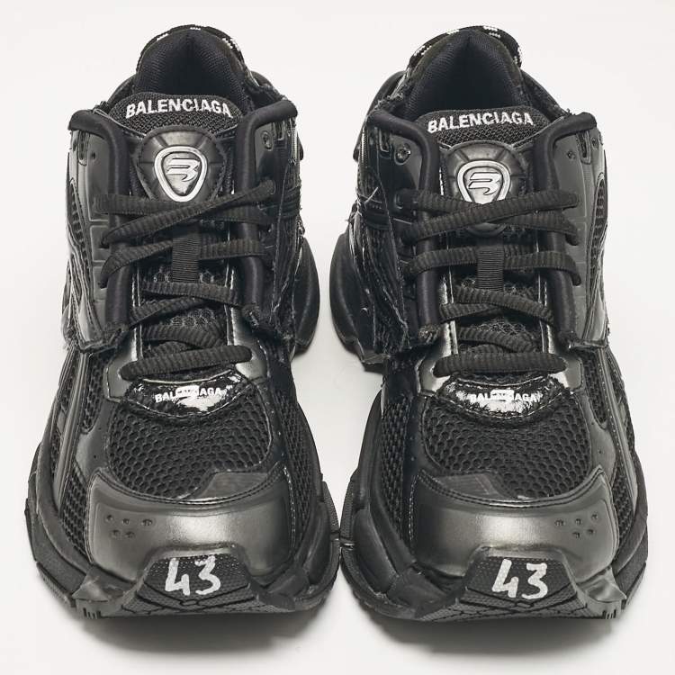Pre Owned Balenciaga Black Leather and Mesh Lace Up Sneakers Size 43