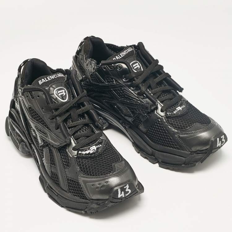 Pre Owned Balenciaga Black Leather and Mesh Lace Up Sneakers Size 43