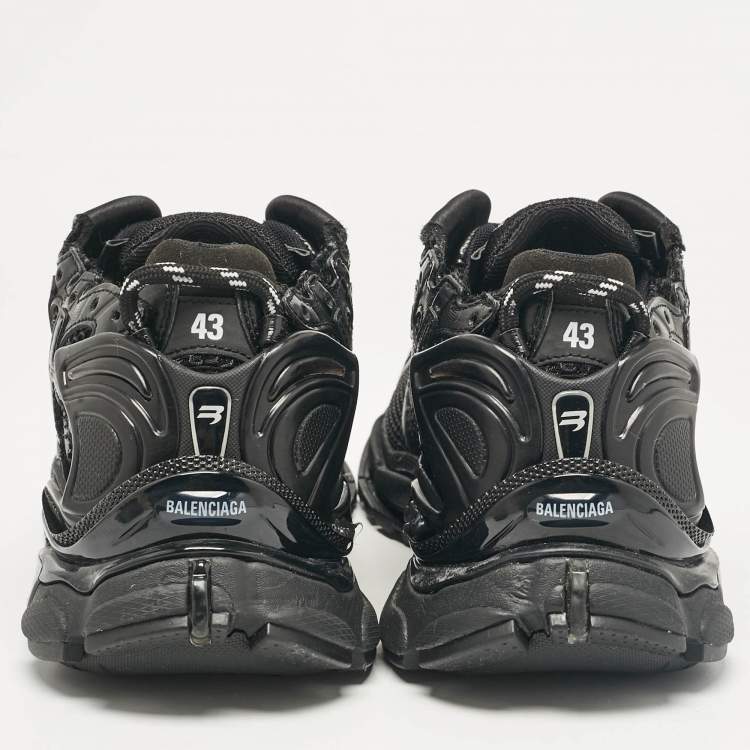Pre Owned Balenciaga Black Leather and Mesh Lace Up Sneakers Size 43