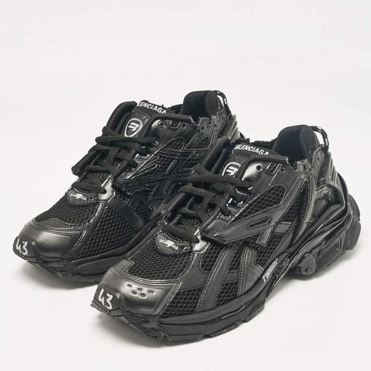 Pre Owned Balenciaga Black Leather and Mesh Lace Up Sneakers Size 43