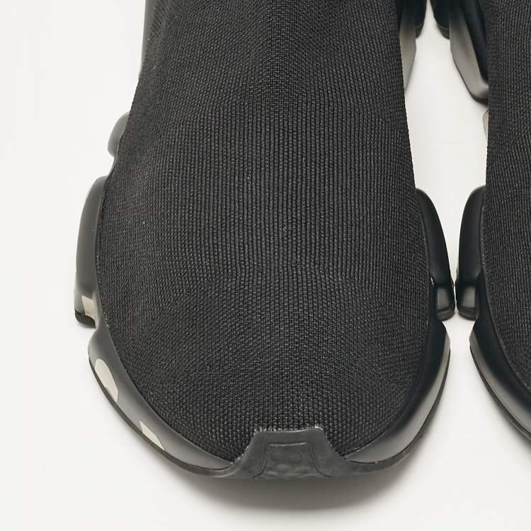 Pre Owned Balenciaga Black Knit Fabric Graffiti Speed Trainer Sneakers Size 44