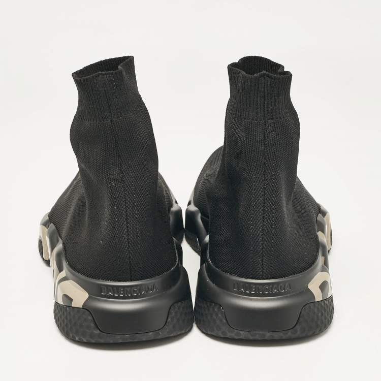 Pre Owned Balenciaga Black Knit Fabric Graffiti Speed Trainer Sneakers Size 44