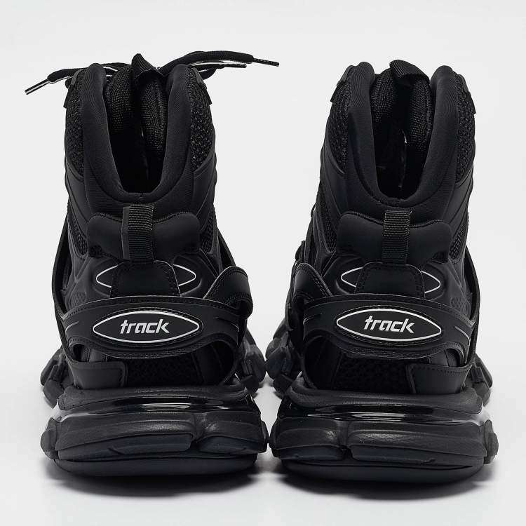 Pre Owned Balenciaga Black Mesh and Faux Leather Track Hike High Top Sneakers Size 43