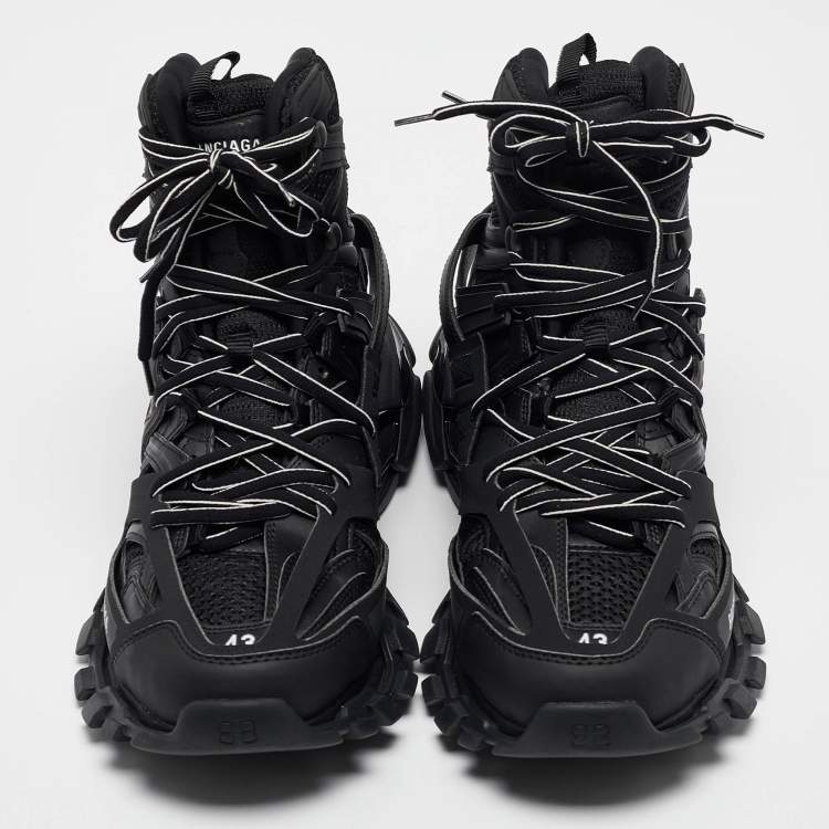 Pre Owned Balenciaga Black Mesh and Faux Leather Track Hike High Top Sneakers Size 43