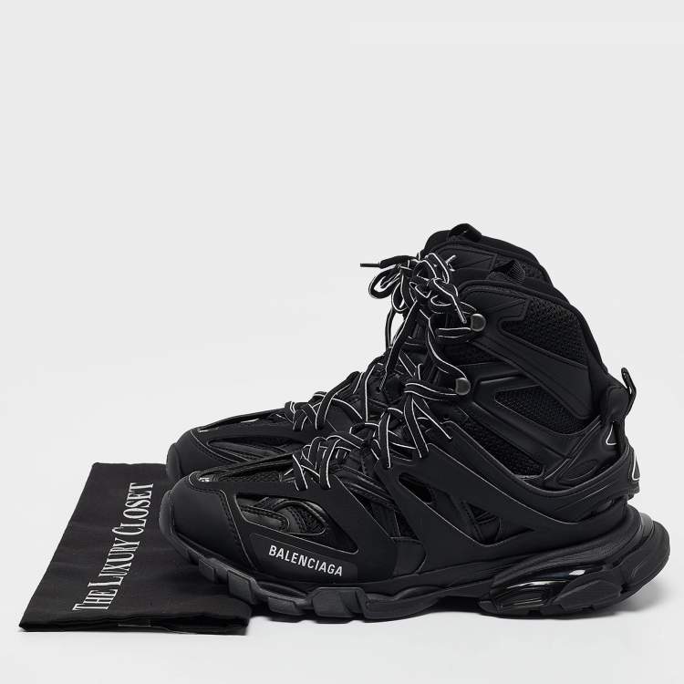 Pre Owned Balenciaga Black Mesh and Faux Leather Track Hike High Top Sneakers Size 43