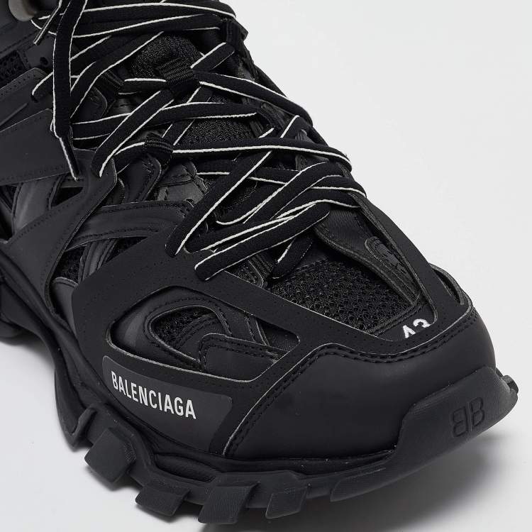 Pre Owned Balenciaga Black Mesh and Faux Leather Track Hike High Top Sneakers Size 43