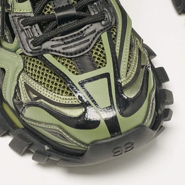 Pre Owned Balenciaga Green/Black Faux Leather and Mesh Track Sneakers Size 40