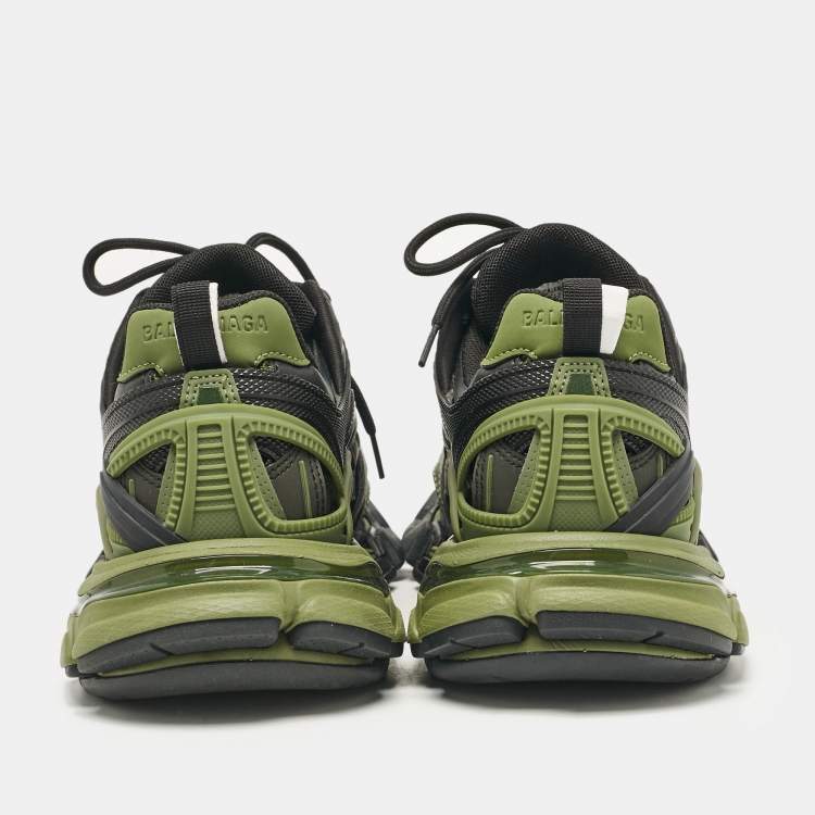 Pre Owned Balenciaga Green/Black Faux Leather and Mesh Track Sneakers Size 40