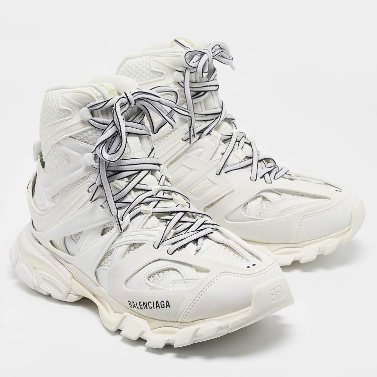 Pre Owned Balenciaga White Mesh and Faux Leather Track Hike High Top Sneakers Size 41