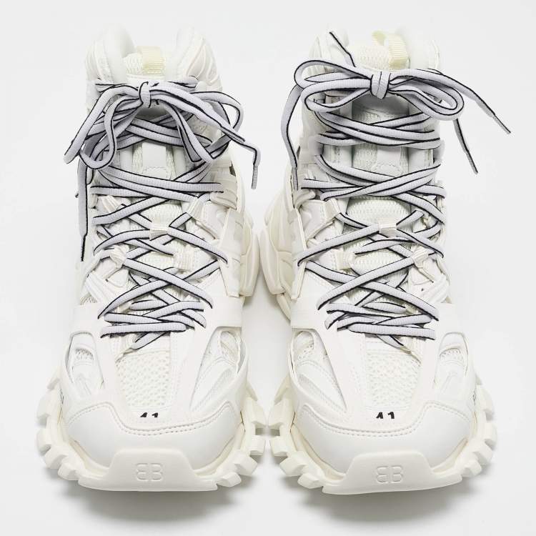 Pre Owned Balenciaga White Mesh and Faux Leather Track Hike High Top Sneakers Size 41