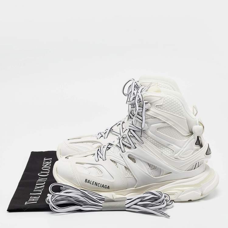 Pre Owned Balenciaga White Mesh and Faux Leather Track Hike High Top Sneakers Size 41