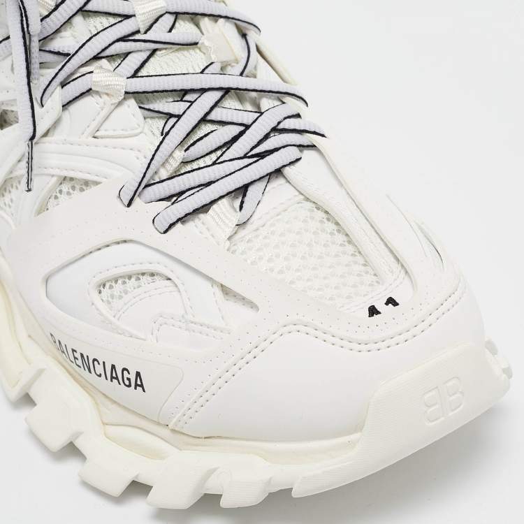 Pre Owned Balenciaga White Mesh and Faux Leather Track Hike High Top Sneakers Size 41