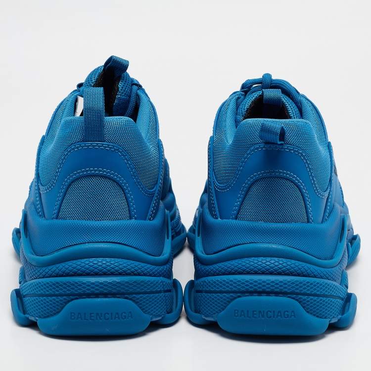 Pre Owned Balenciaga Blue Mesh and Leather Triple S Sneakers Size 42