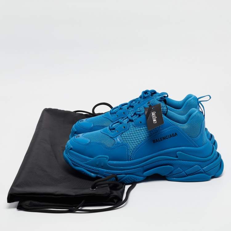 Pre Owned Balenciaga Blue Mesh and Leather Triple S Sneakers Size 42