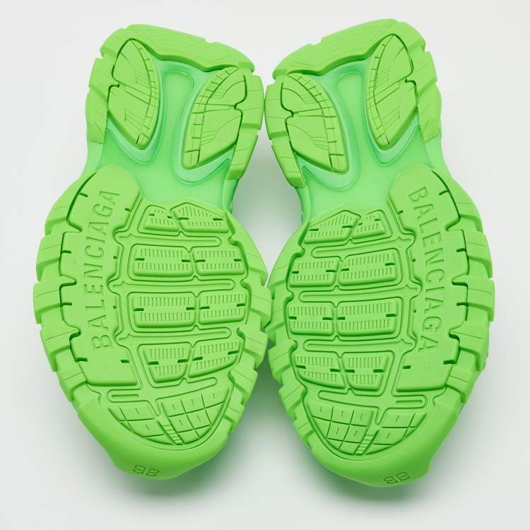 Pre Owned Balenciaga Neon Green Rubber and Faux Leather Track Sandals Size 44