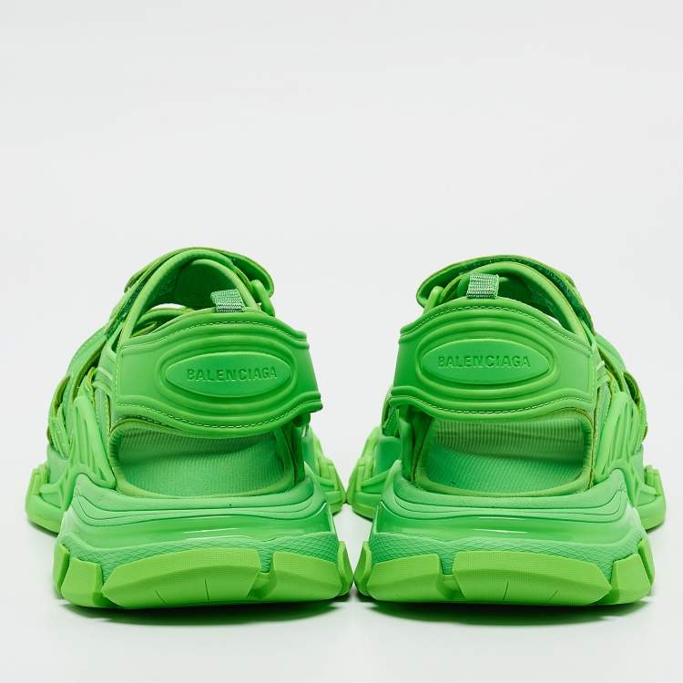 Pre Owned Balenciaga Neon Green Rubber and Faux Leather Track Sandals Size 44