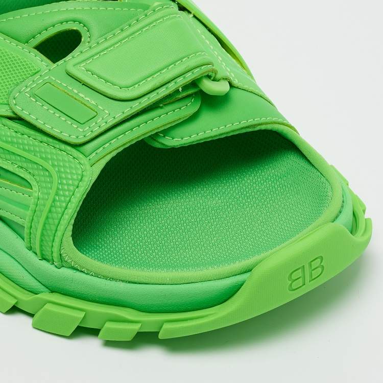 Pre Owned Balenciaga Neon Green Rubber and Faux Leather Track Sandals Size 44