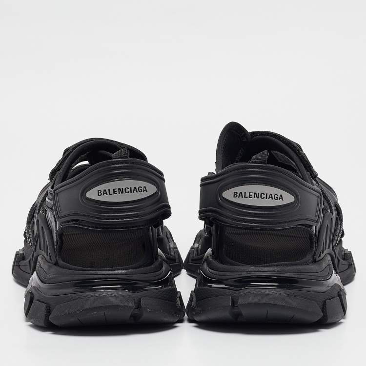 Pre Owned Balenciaga Black Rubber and Faux Leather Track Sandals Size 44