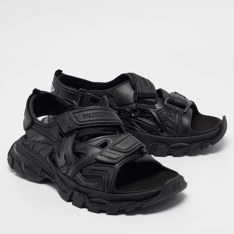 Pre Owned Balenciaga Black Rubber and Faux Leather Track Sandals Size 44