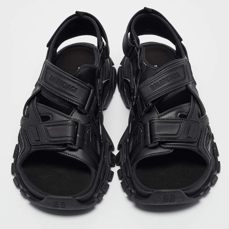 Pre Owned Balenciaga Black Rubber and Faux Leather Track Sandals Size 44
