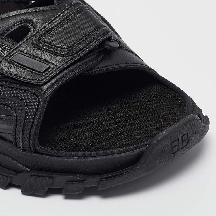Pre Owned Balenciaga Black Rubber and Faux Leather Track Sandals Size 44