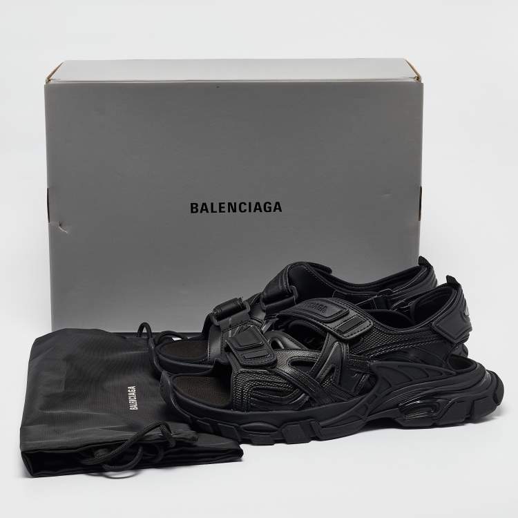 Pre Owned Balenciaga Black Rubber and Faux Leather Track Sandals Size 44