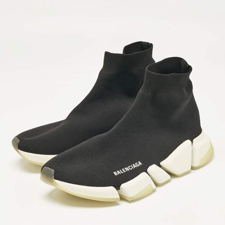 Pre Owned Balenciaga Black Knit Fabric Speed 2.0 High Top Sneakers Size 41