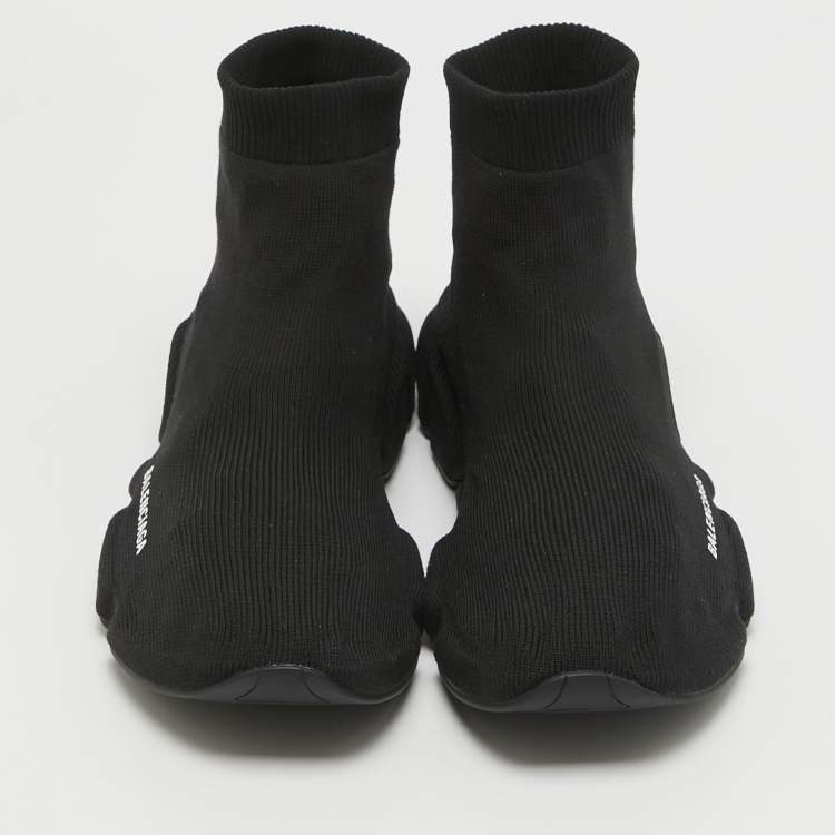 Pre Owned Balenciaga Black Knit Fabric Speed Allover High Top Sneakers Size 44