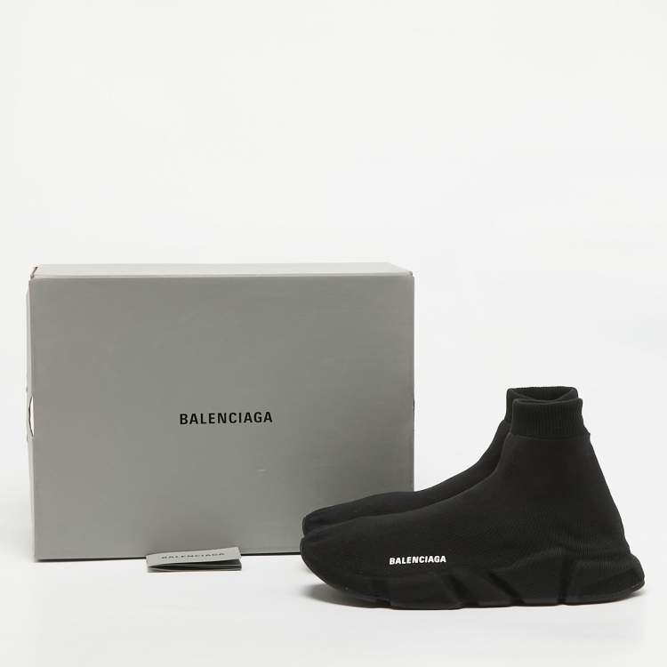 Pre Owned Balenciaga Black Knit Fabric Speed Allover High Top Sneakers Size 44
