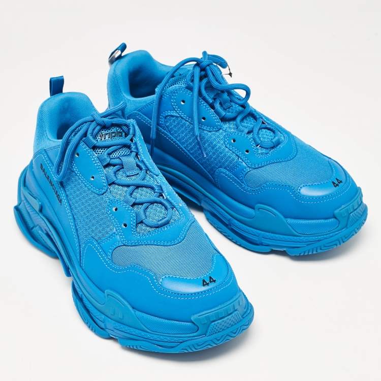 Pre Owned Balenciaga Blue Faux Leather and Mesh Triple S Sneakers Size 44